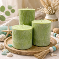 Unscented Palm Wax Pillar Candle, Textured, Lime Green