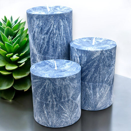 Unscented Palm Wax Pillar Candle, Textured, "Navy Blue"