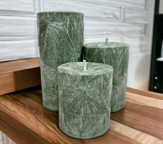 Unscented Palm Wax Pillar Candle, Textured, Sage Green