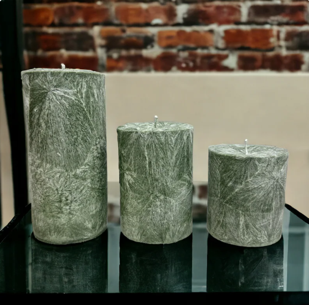 Unscented Palm Wax Pillar Candle, Textured, Sage Green