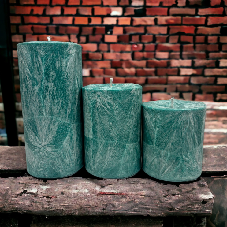 Unscented Palm Wax Pillar Candle, Textured, Teal / Turquoise