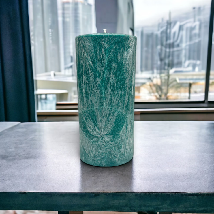 Unscented Palm Wax Pillar Candle, Textured, Teal / Turquoise