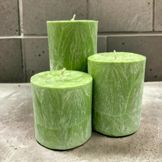 Unscented Palm Wax Pillar Candle, Textured, Lime Green