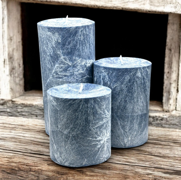 Unscented Palm Wax Pillar Candle, Textured, "Navy Blue"