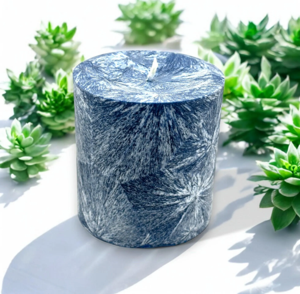 Unscented Palm Wax Pillar Candle, Textured, "Navy Blue"