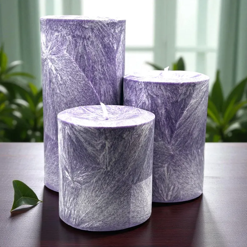Unscented Palm Wax Pillar Candle, Textured, Purple