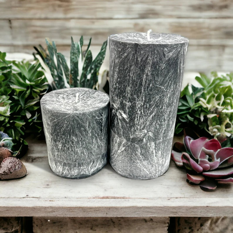 Unscented Palm Wax Pillar Candle, Textured, Gray