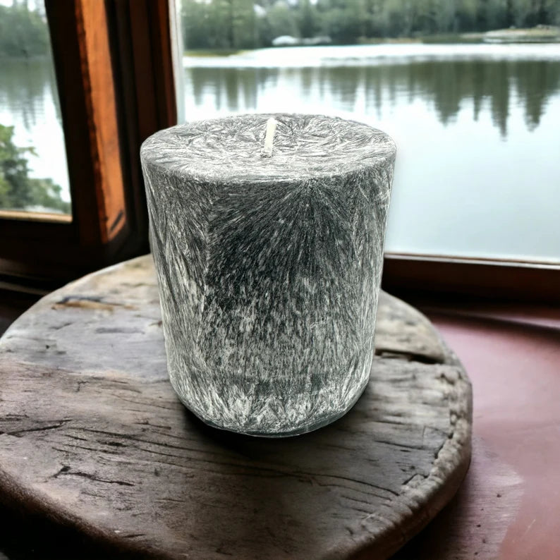 Unscented Palm Wax Pillar Candle, Textured, Gray