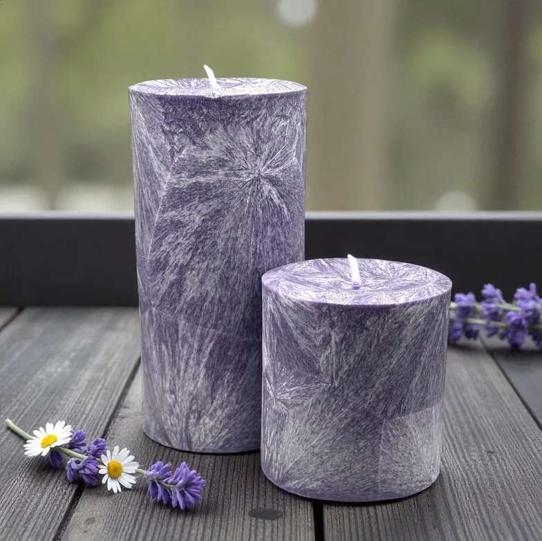 Unscented Palm Wax Pillar Candle, Textured, Purple