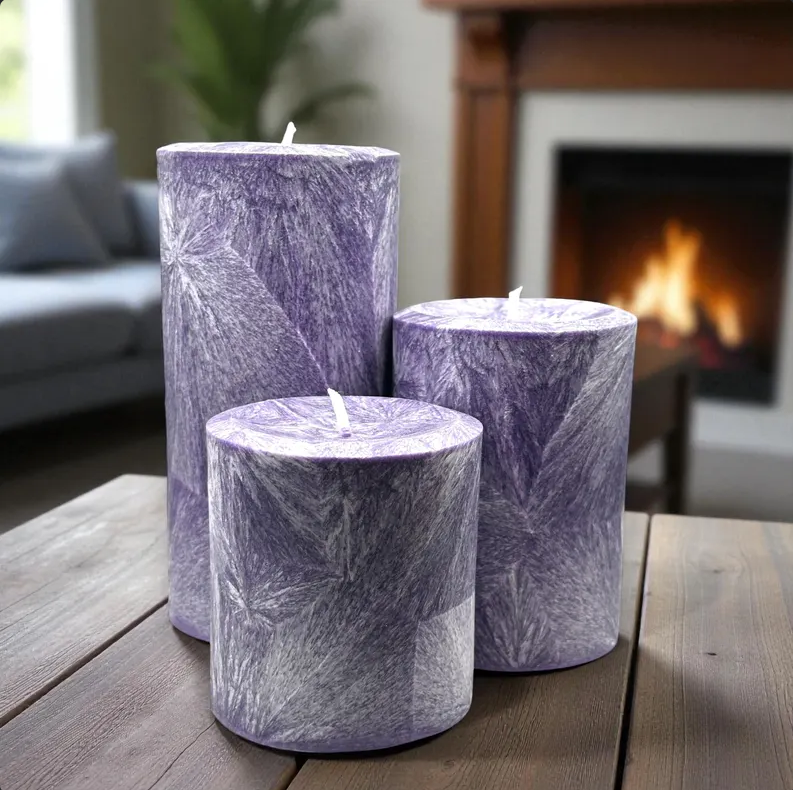 Unscented Palm Wax Pillar Candle, Textured, Purple